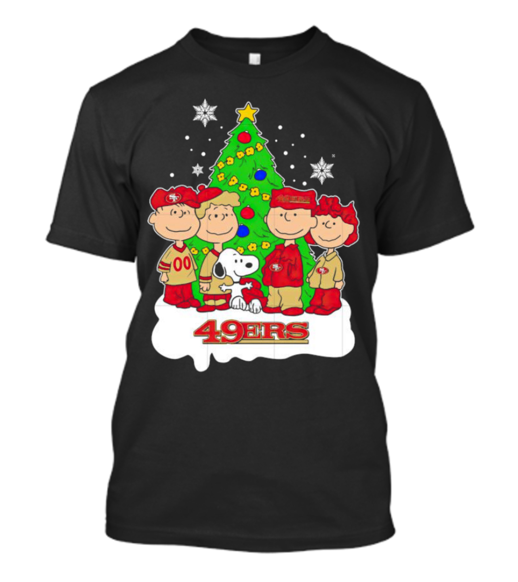 Peanuts Characters Christmas San Francisco 49ers Tree Snoopy Charlie Brown T-Shirt