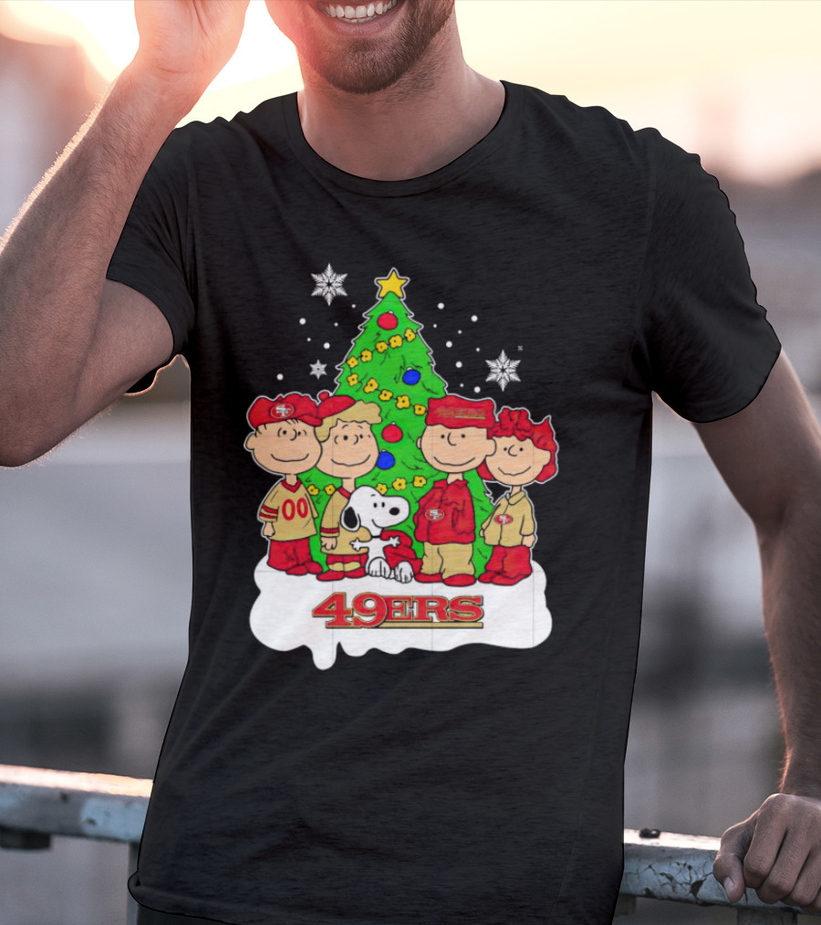 Peanuts Characters Christmas San Francisco 49ers Tree Snoopy Charlie Brown T-Shirt