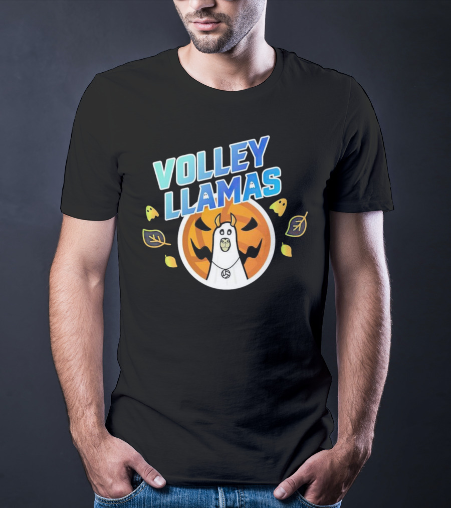 VOLLEY LLAMAS Halloween Pumpkin Leaves Ghosts Volleyball T-Shirt