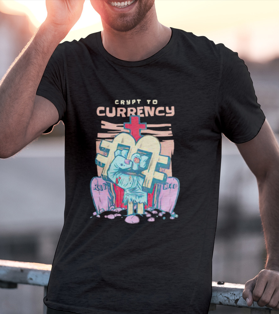 Crypt To Currency Zombie Bitcoin Graveyard Scene T-Shirt