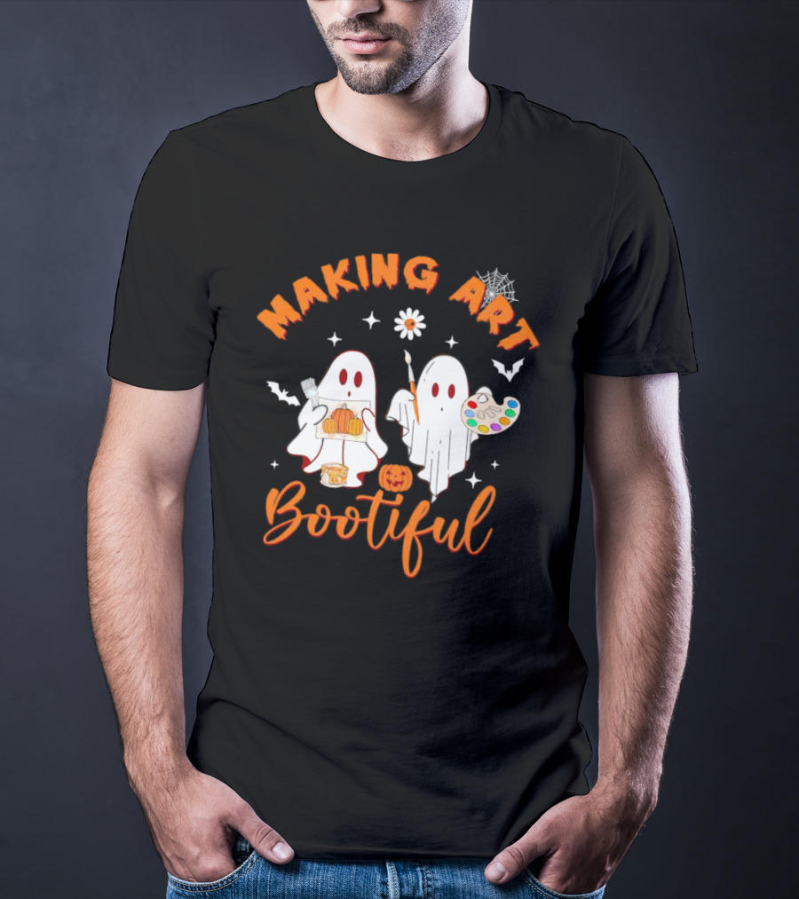Making Art Bootiful Halloween Ghosts With Pumpkins And Paint Palette T-Shirt