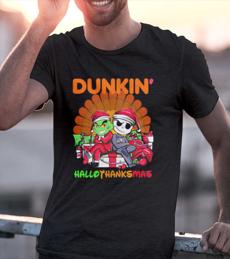 Grinch Jack Skellington Dunkin Hallo Thanks Mas T-Shirt