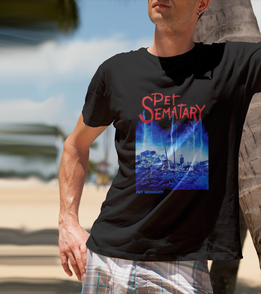 Pet Sematary Haunted Burial Ground Blue Forest Scene With Gravemarkers T-Shirt