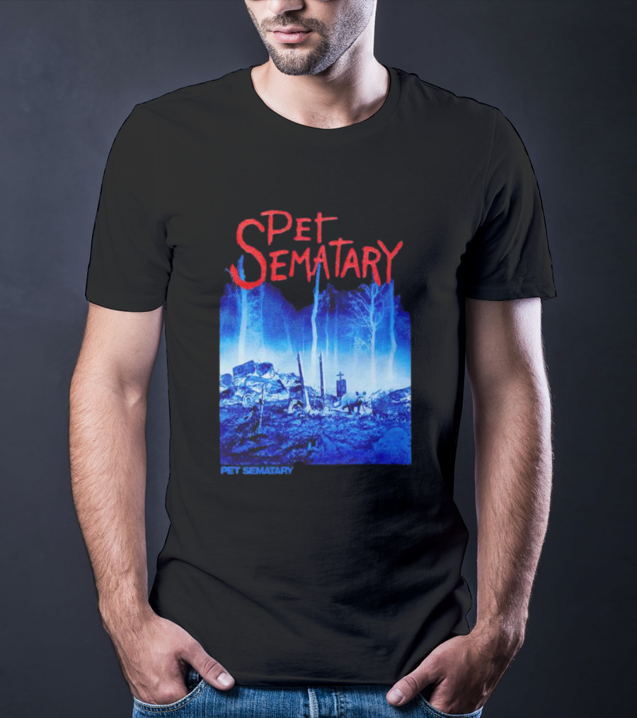 Pet Sematary Haunted Burial Ground Blue Forest Scene With Gravemarkers T-Shirt