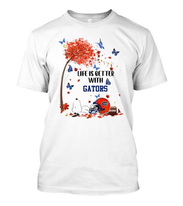 Life Is Better With Gators Snoopy Fall Leaves And Butterflies T-Shirt