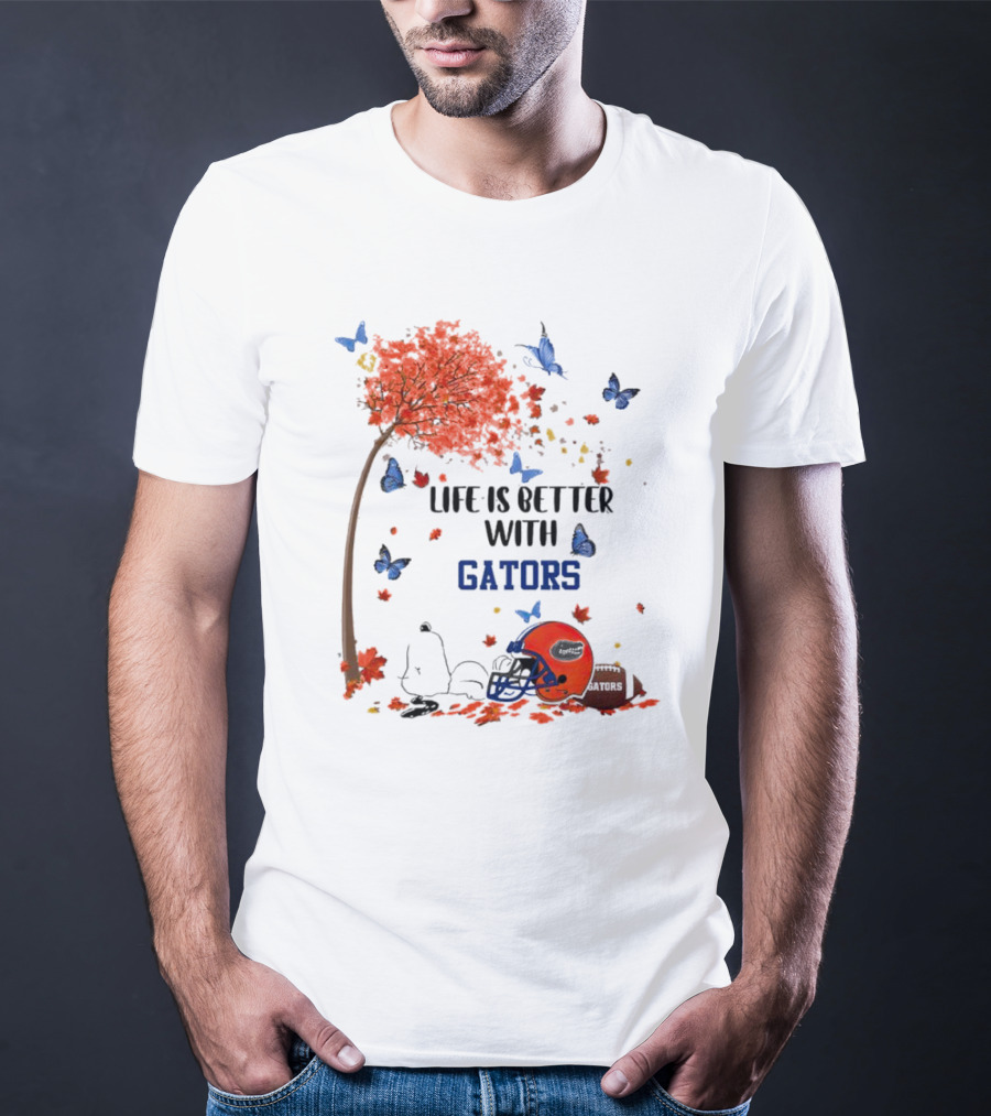 Life Is Better With Gators Snoopy Fall Leaves And Butterflies T-Shirt