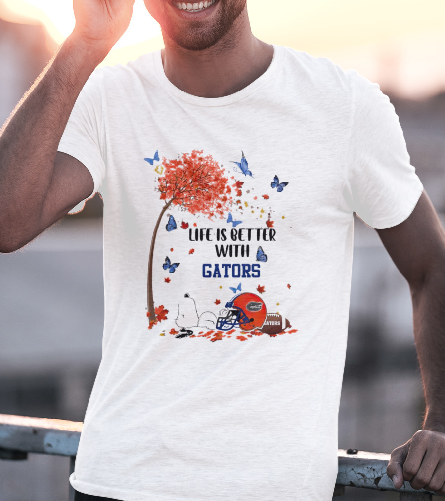 Life Is Better With Gators Snoopy Fall Leaves And Butterflies T-Shirt