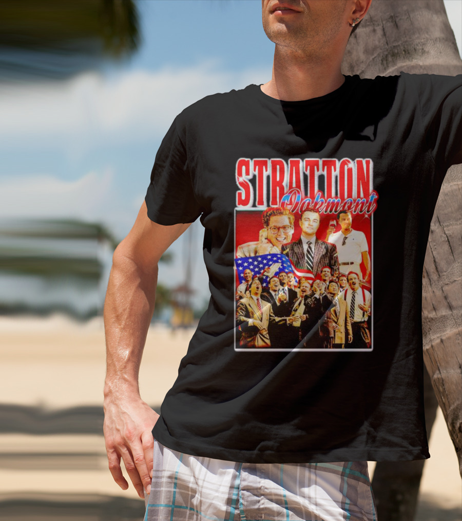 Stratton Oakmont Wall Street Patriotic Collage Scene T-Shirt