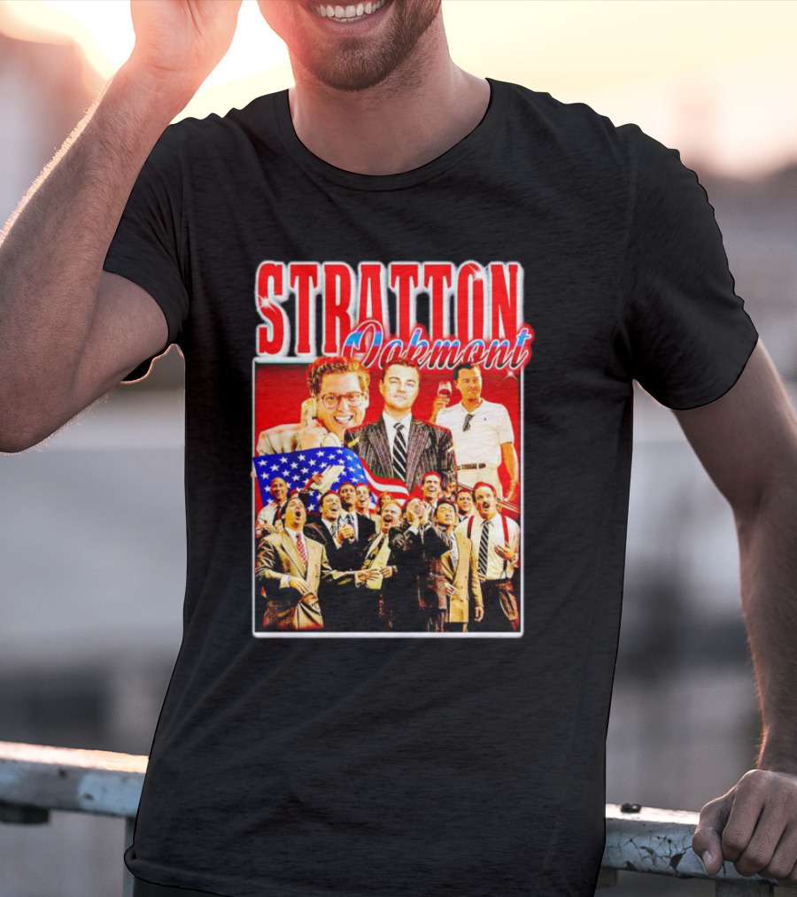 Stratton Oakmont Wall Street Patriotic Collage Scene T-Shirt