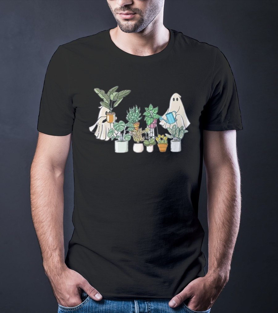Ghost Plant Lady Halloween With Plant Pots T-Shirt