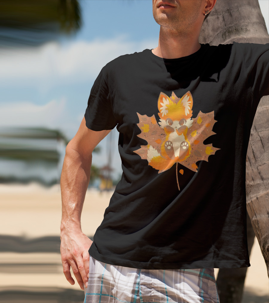 Kitsune Autumn Fox With Maple Leaf And Fall Colors T-Shirt