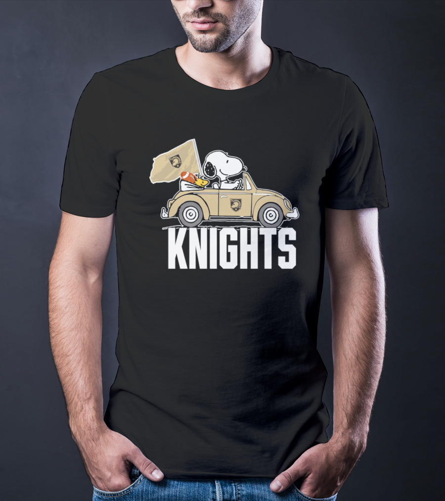 Snoopy And Woodstock Driving Car Army Black Knights Flag T-Shirt