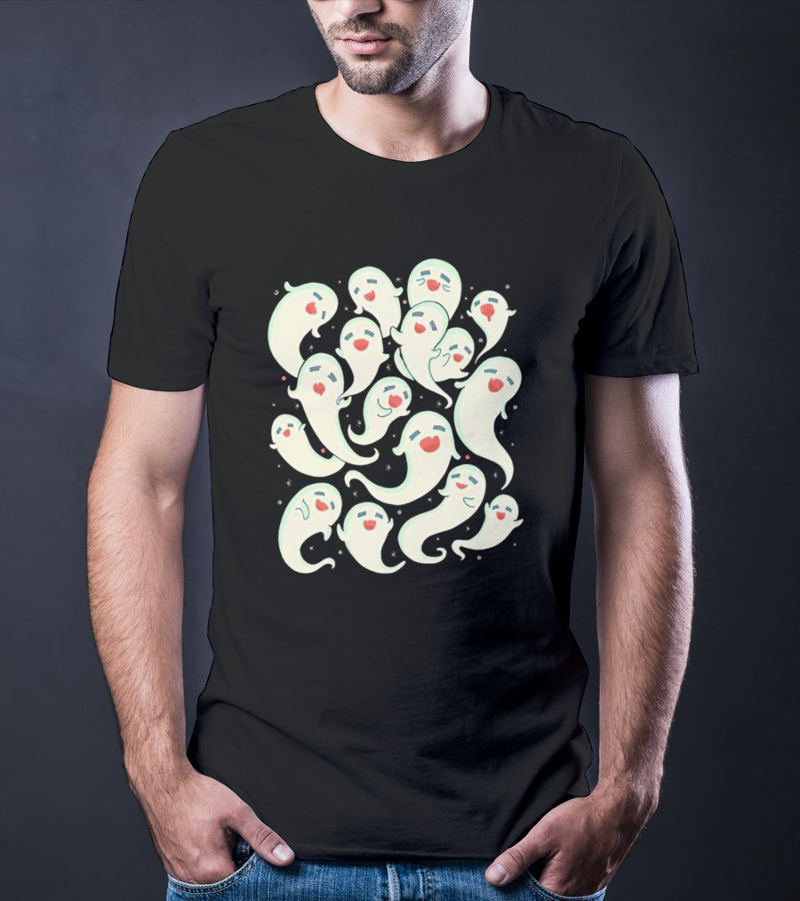 Spirited Squad Ghostly Gathering With Playful Faces T-Shirt