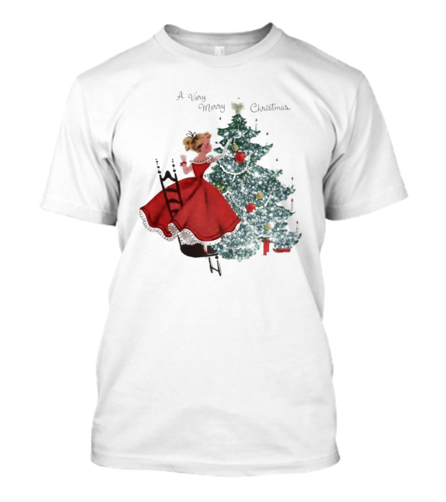 A Very Merry Christmas Girl Trimming The Christmas Tree T-Shirt