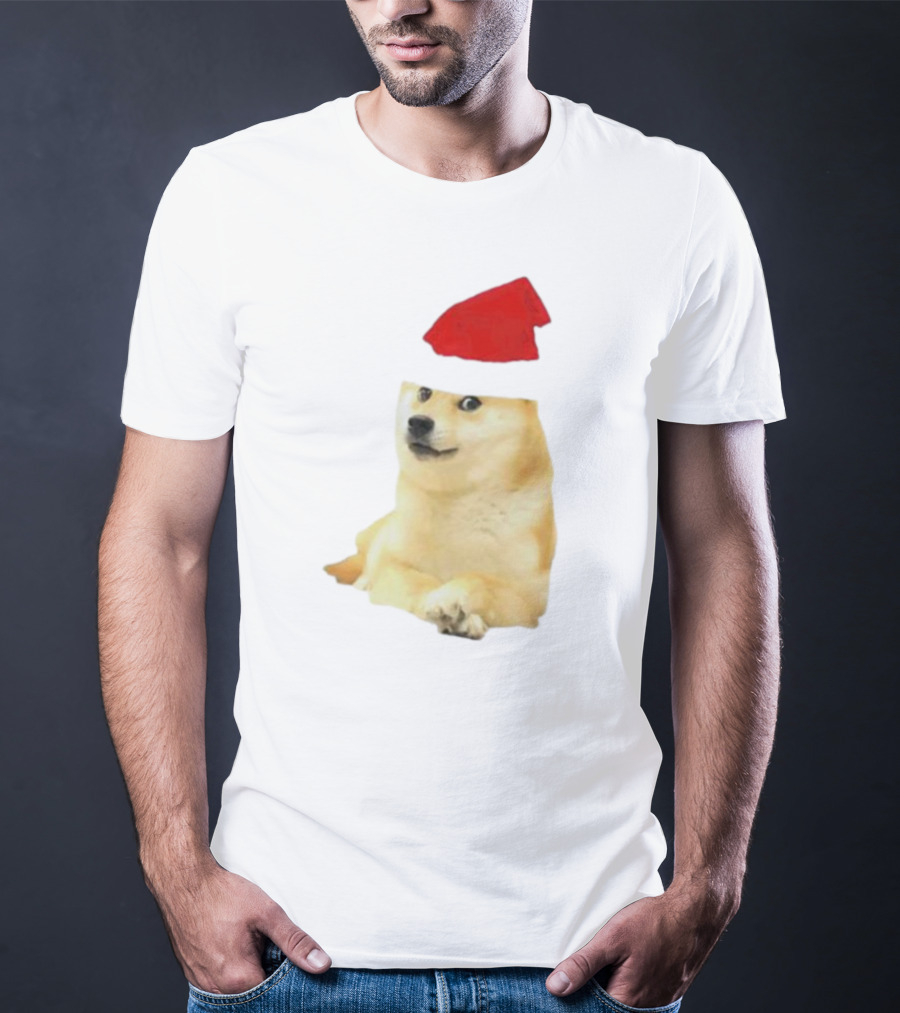 Dogecoin Christmas Santa Hat Meme T-Shirt
