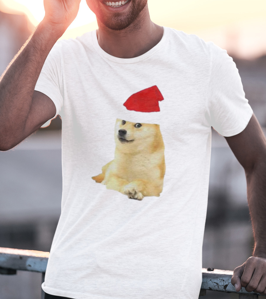 Dogecoin Christmas Santa Hat Meme T-Shirt
