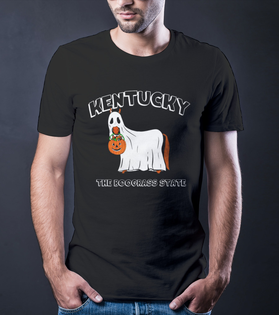Kentucky Halloween Ghost Horse With Pumpkin Boograss State T-Shirt