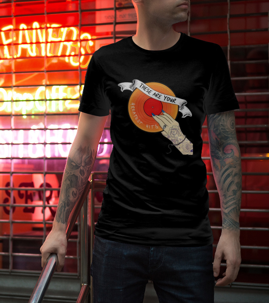 Men's Greatest Hits Vinyl Record Tattoo Hand T-Shirt