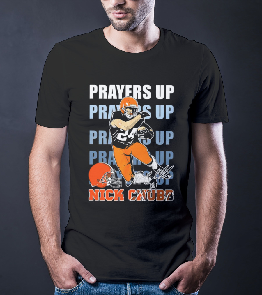 Prayers Up Nick Chubb Cleveland Browns 24 Signature Helmet T-Shirt