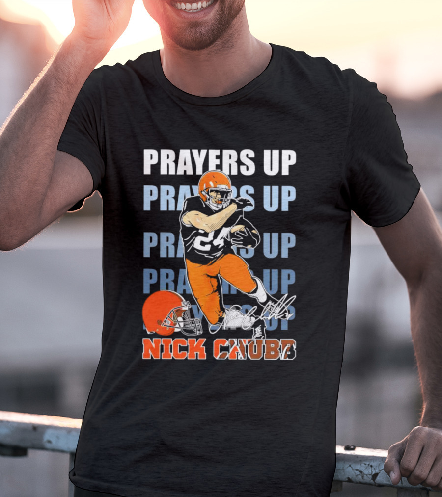 Prayers Up Nick Chubb Cleveland Browns 24 Signature Helmet T-Shirt