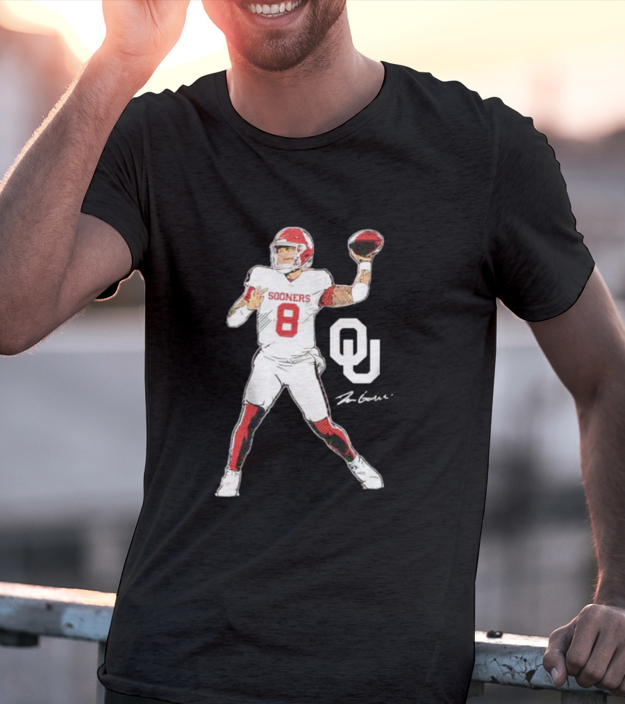 Oklahoma Sooners Football Dillon Gabriel Number 8 Superstar Pose Signature OU T-Shirt