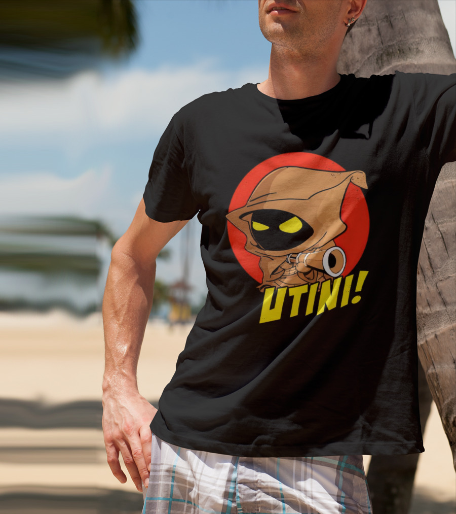 Jawa Star Wars Utini Character With Hood And Yellow Eyes T-Shirt
