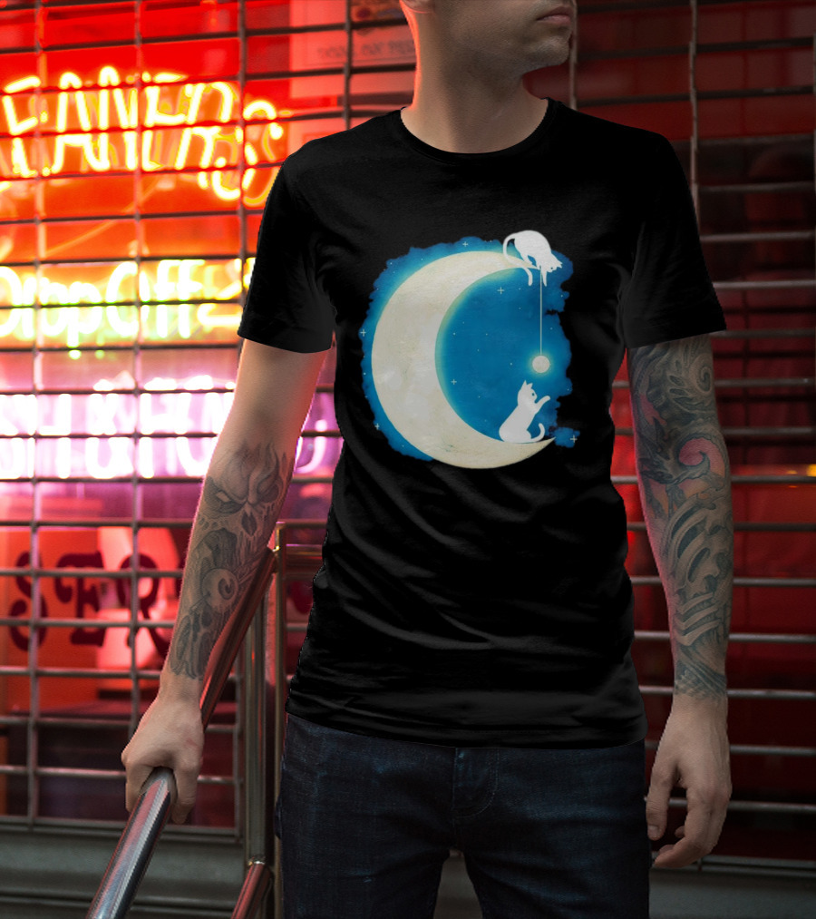 Moon Cat Playful Journey Celestial Light T-Shirt