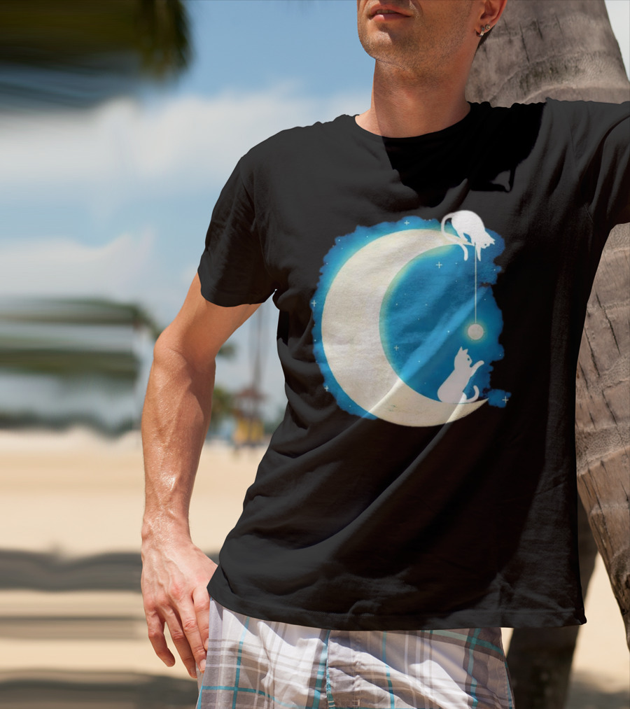 Moon Cat Playful Journey Celestial Light T-Shirt