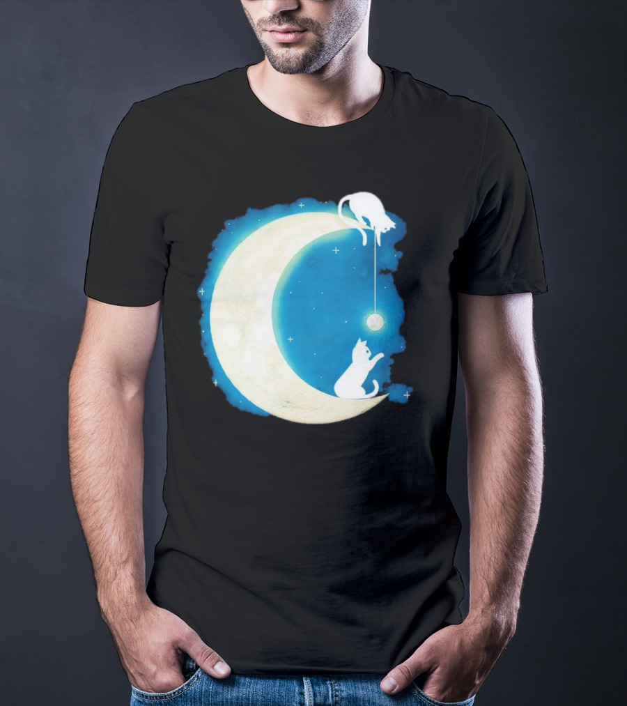 Moon Cat Playful Journey Celestial Light T-Shirt