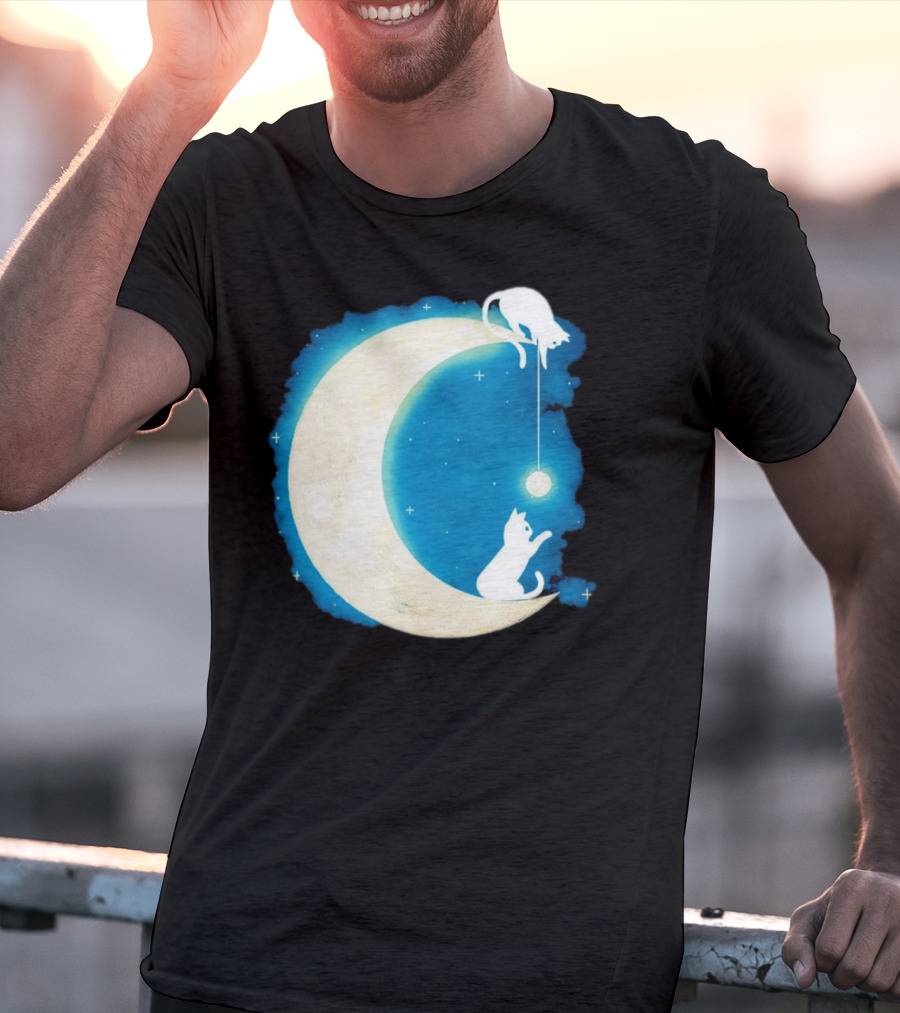 Moon Cat Playful Journey Celestial Light T-Shirt