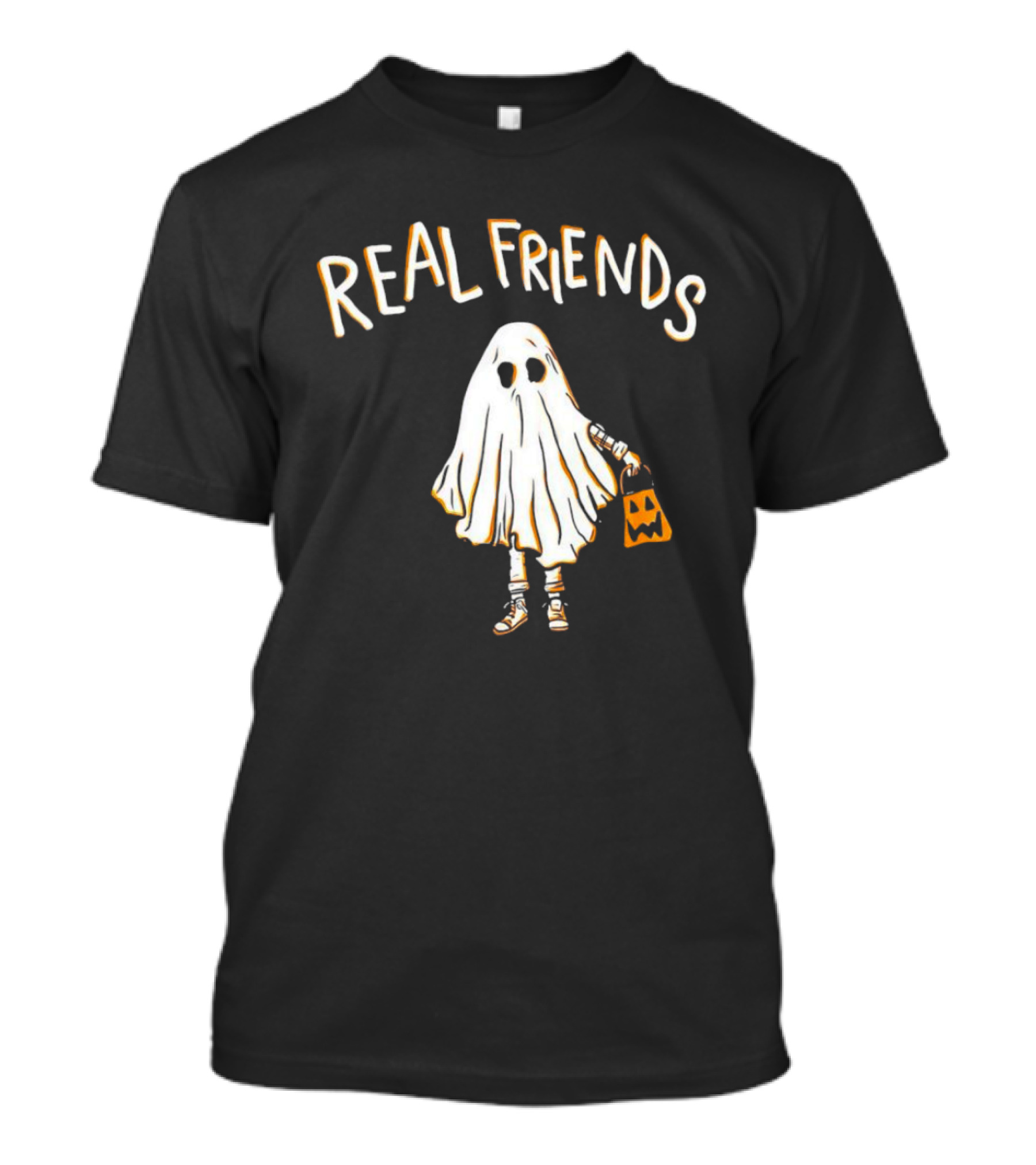 Real Friends Ghost With Jack O'Lantern Basket T-Shirt
