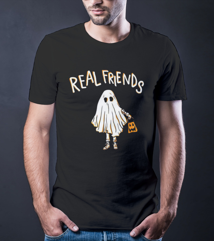 Real Friends Ghost With Jack O'Lantern Basket T-Shirt