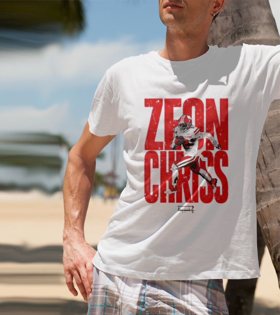 Zeon Chriss Football Caricature In Red Text And Black T-Shirt