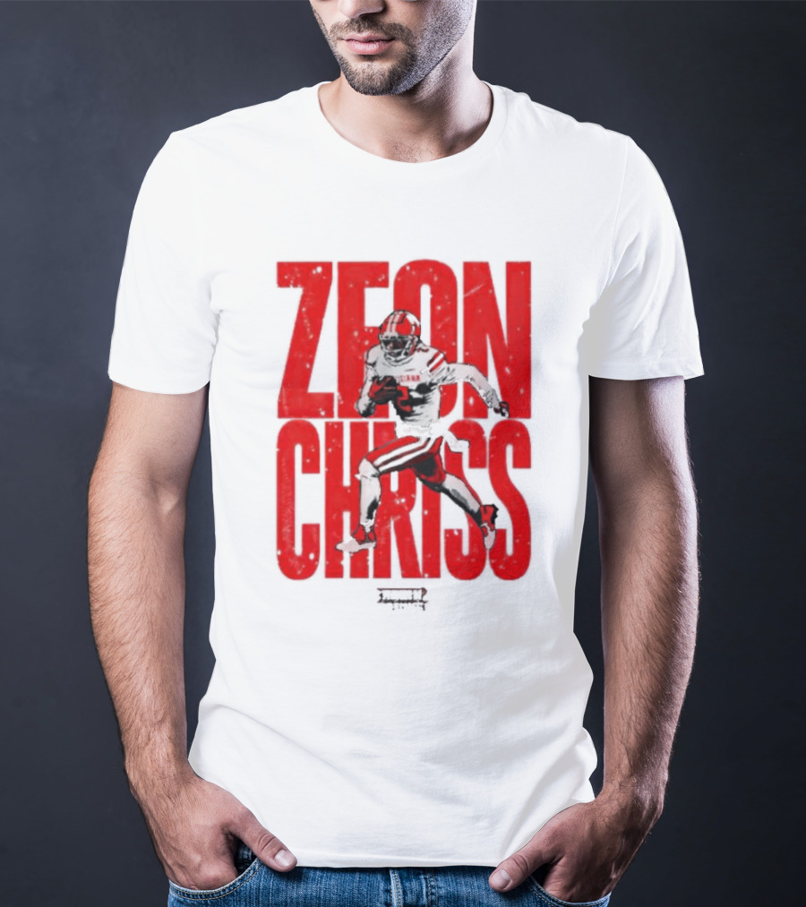 Zeon Chriss Football Caricature In Red Text And Black T-Shirt