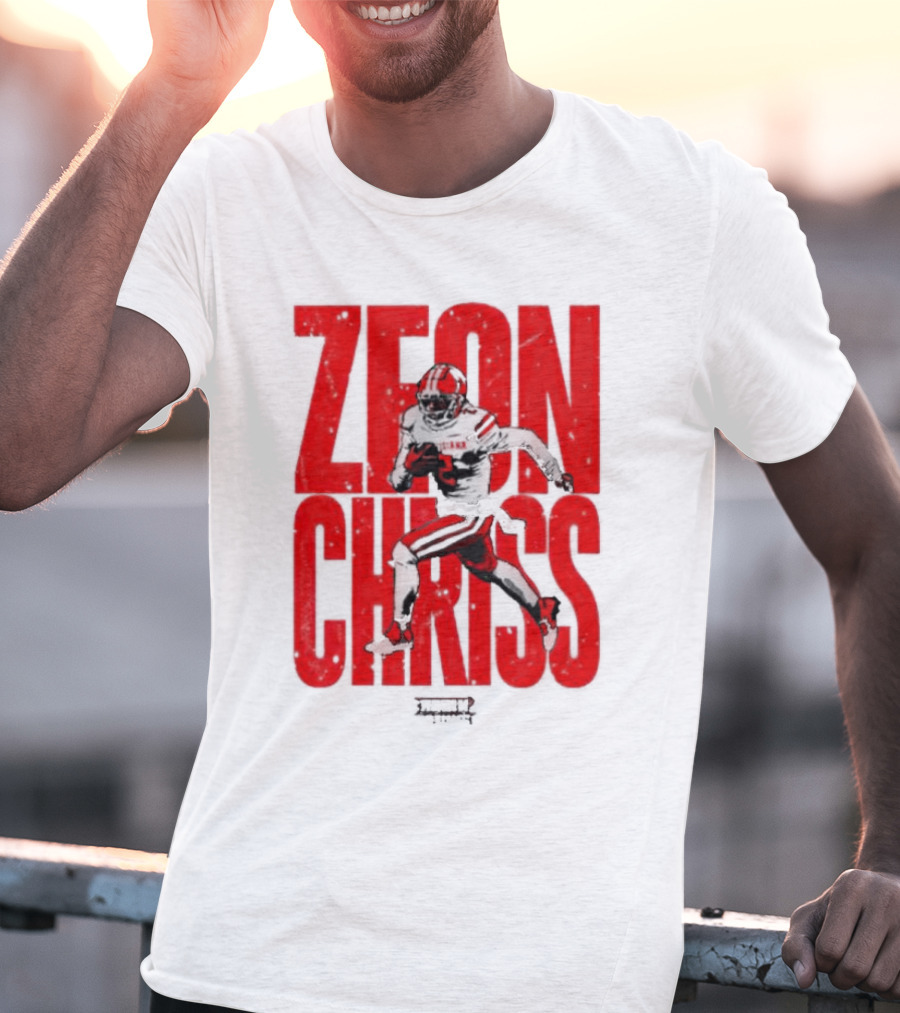 Zeon Chriss Football Caricature In Red Text And Black T-Shirt