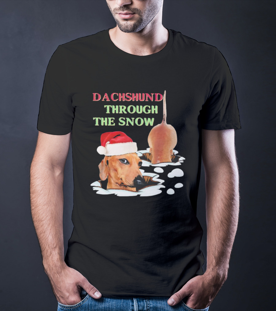 Dachshund Through The Snow Santa Hat Dog And Snow Bubbles T-Shirt