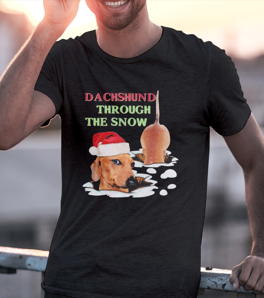 Dachshund Through The Snow Santa Hat Dog And Snow Bubbles T-Shirt