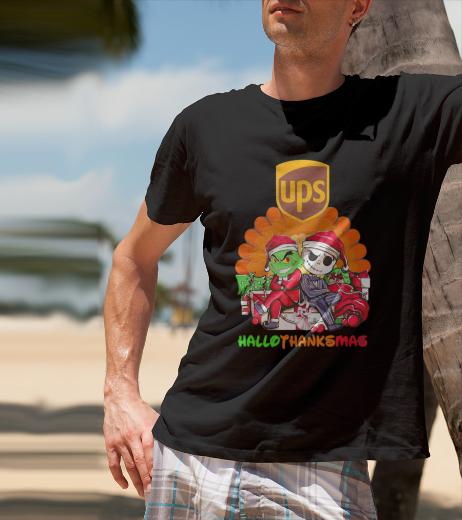 Grinch Jack Skellington Ups HalloThanksMas T-Shirt