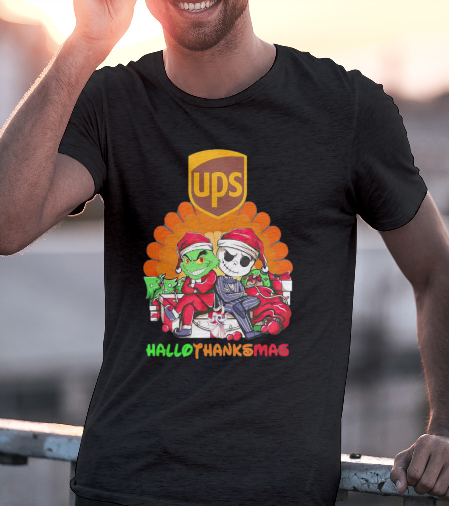 Grinch Jack Skellington Ups HalloThanksMas T-Shirt
