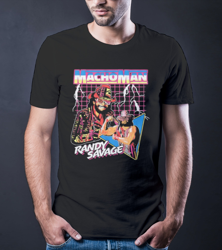 Macho Man Randy Savage Lightning Synthwave 80s Wrestling T-Shirt