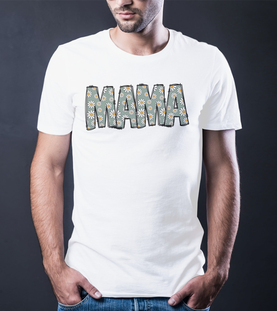 MAMA Flower Daisy Pattern Text T-Shirt