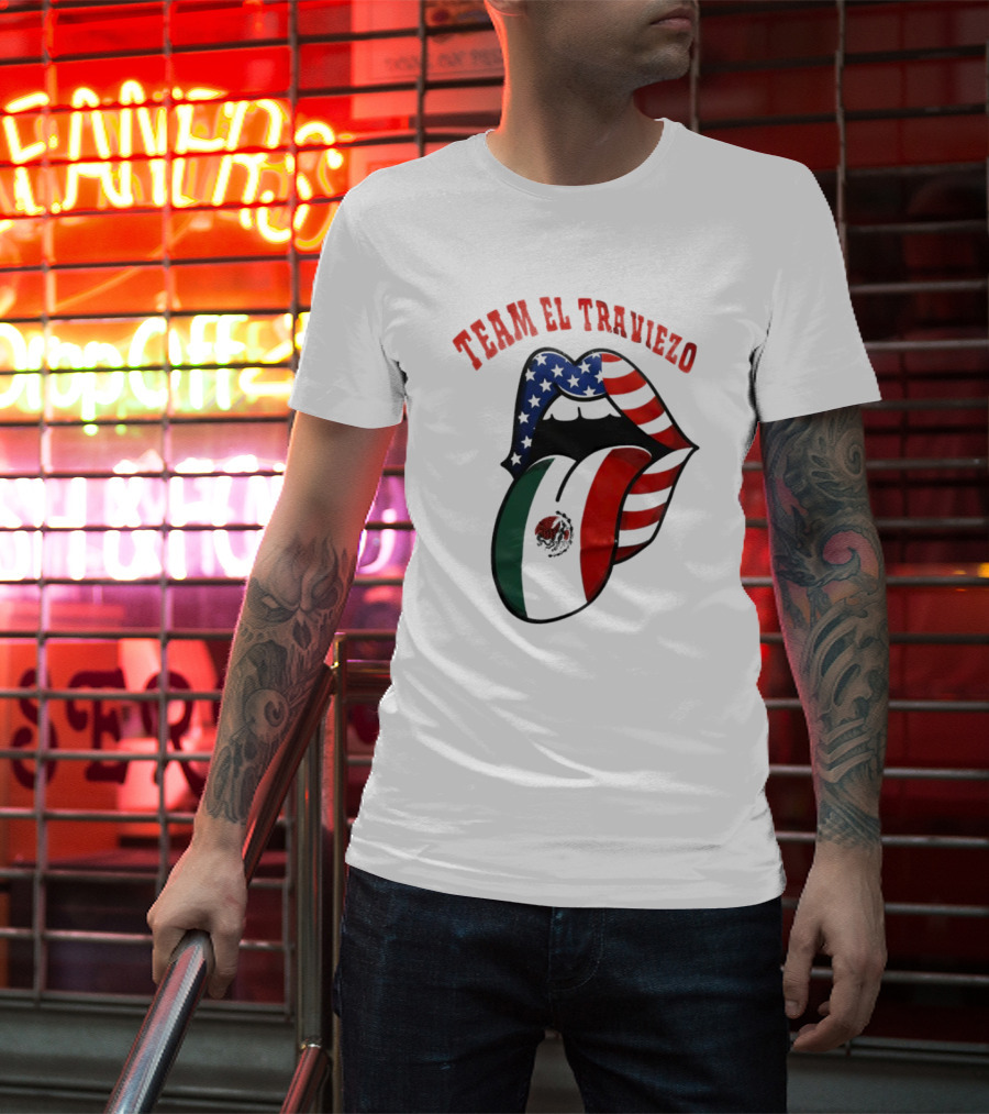 Team El Traviezo American Flag Lips Mexican Flag Tongue T-Shirt