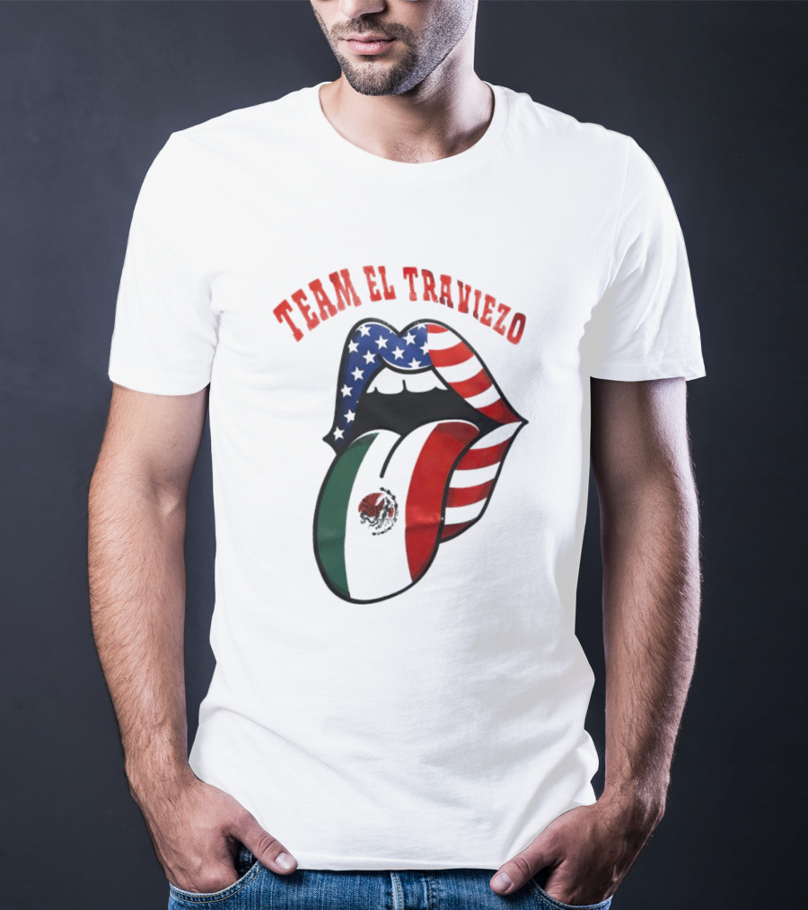 Team El Traviezo American Flag Lips Mexican Flag Tongue T-Shirt