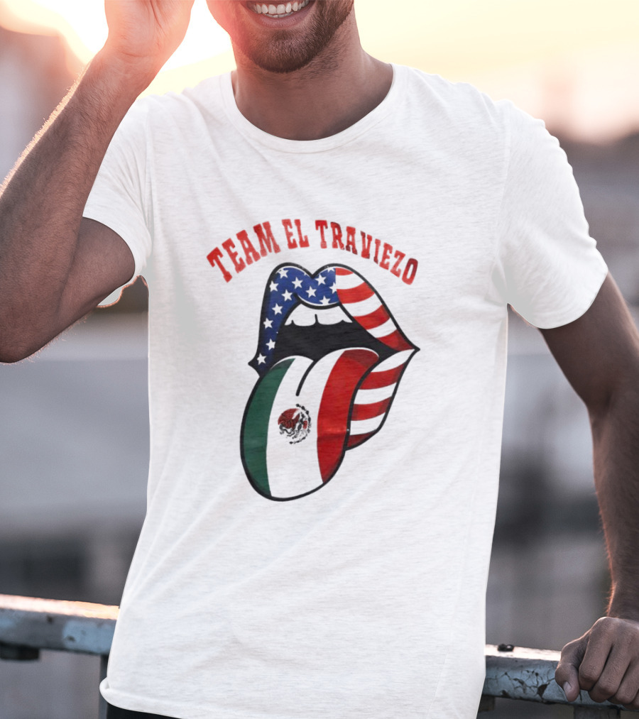 Team El Traviezo American Flag Lips Mexican Flag Tongue T-Shirt