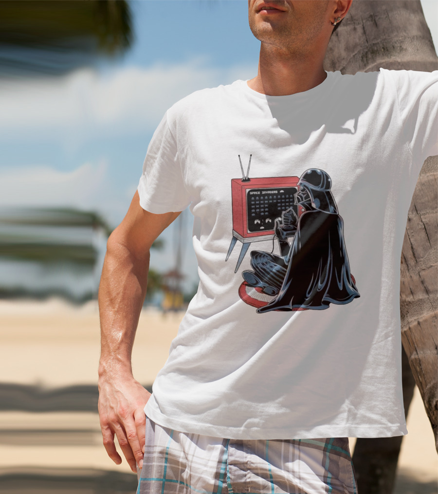 Darth Vader Playing Space Invaders Retro Gaming Scene T-Shirt