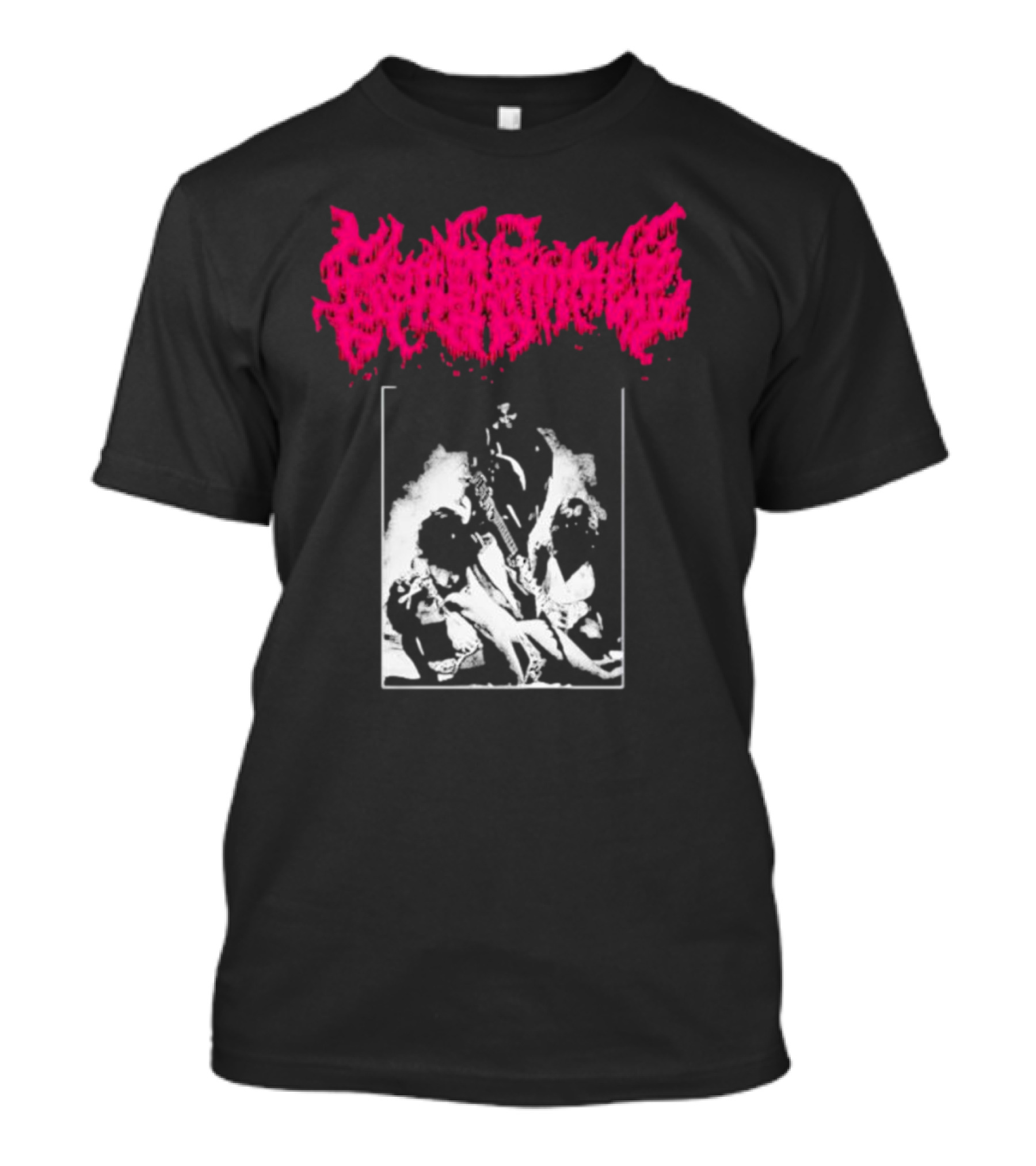 Gorehammer Graphic In Pink Gothic Font With Monochrome Horror Scene T-Shirt