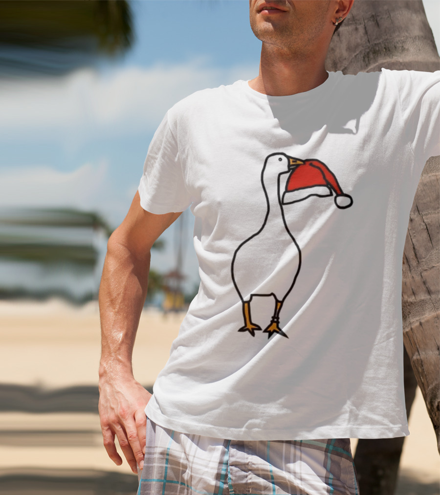 Happy Merry Christmas Santa Hat White Goose Steals T-Shirt