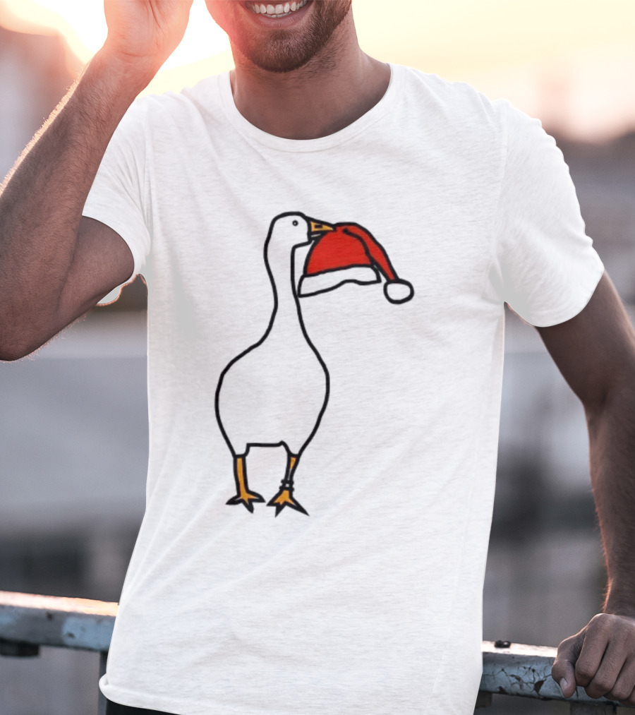 Happy Merry Christmas Santa Hat White Goose Steals T-Shirt