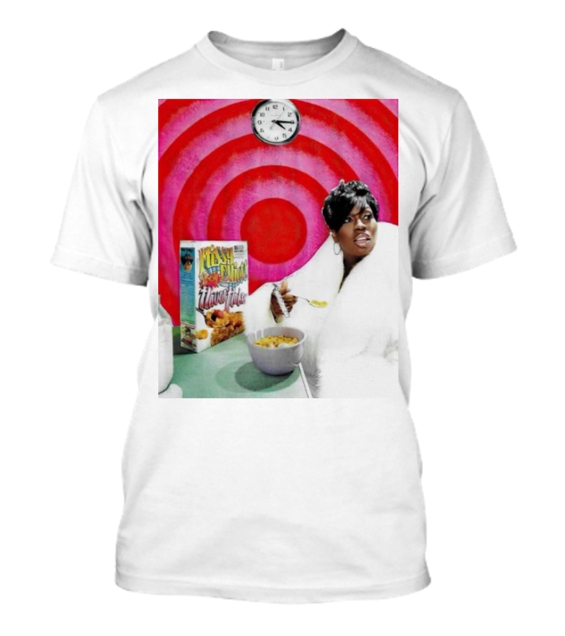 Missy Elliott Flav•O•Fleks Cereal With Red Spiral Clock Background T-Shirt