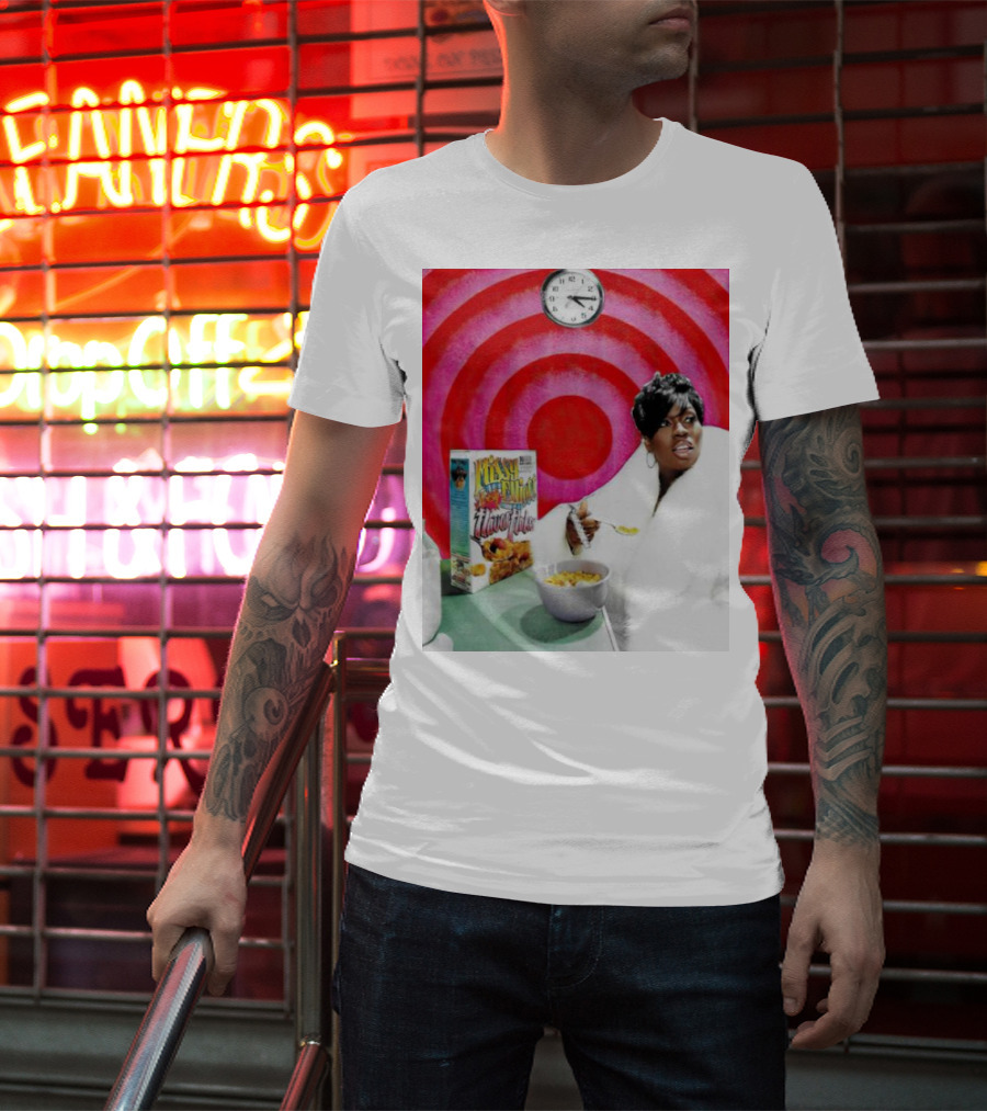 Missy Elliott Flav•O•Fleks Cereal With Red Spiral Clock Background T-Shirt